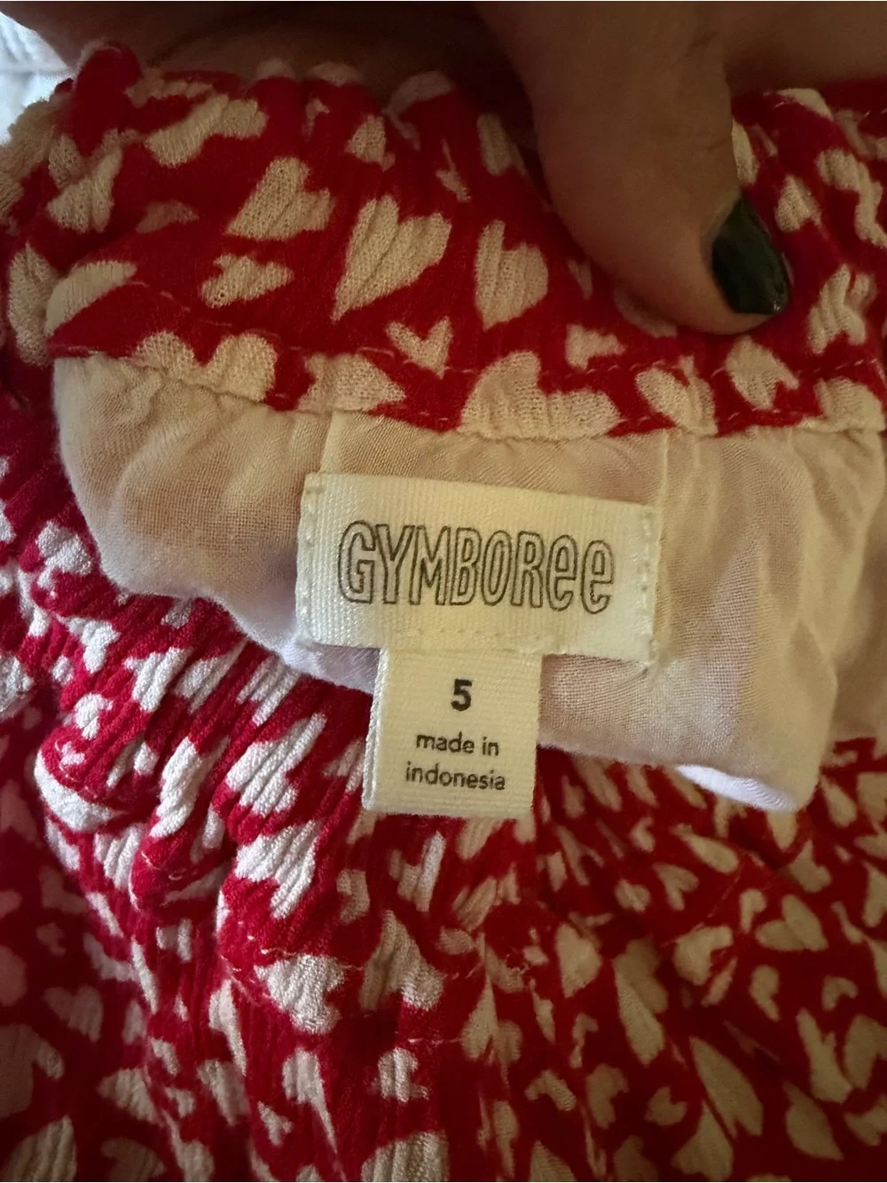 Gymboree Red and White Heart-Print Dress with Navy Waist Trim